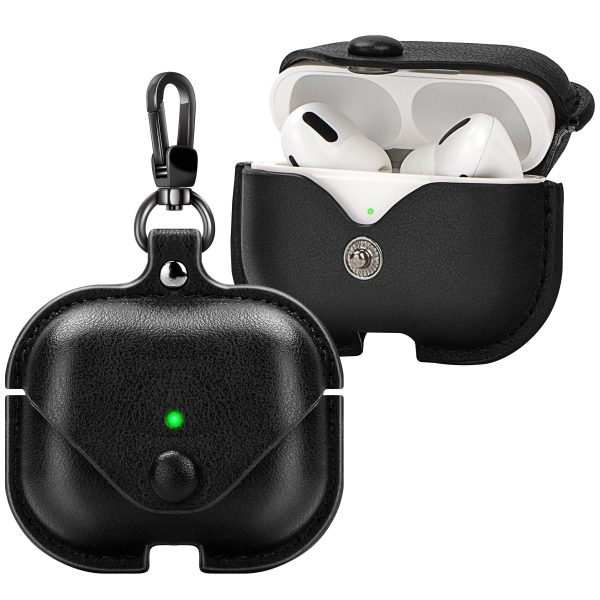Airpods Pro & 2nd Generation Pro Leather Case Cover for Premium Leather Vintage Portable Shockproof Protective Cover for AirPods Pro - (Black)