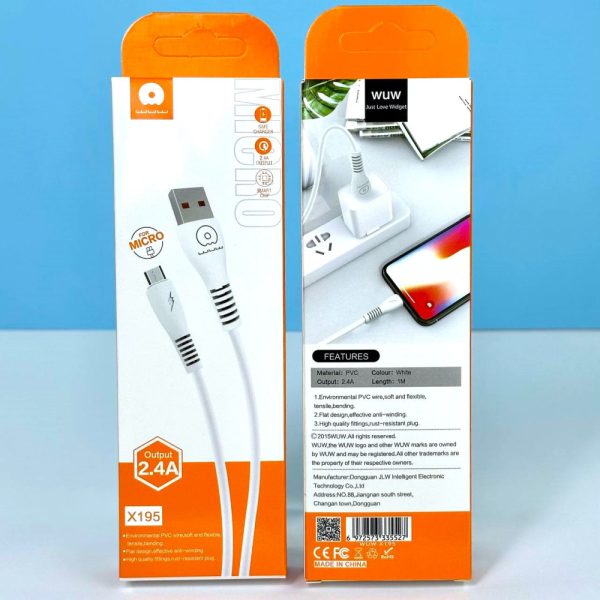 WUW Data Cable X195 Micro USB 1m 2.4A Output