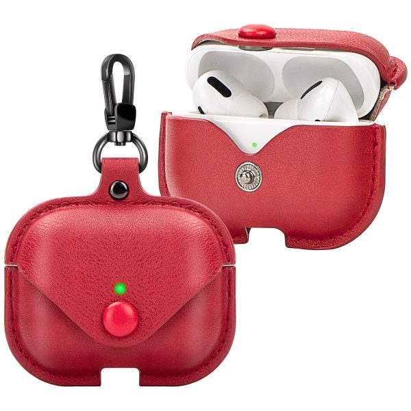 Airpods Pro & 2nd Generation Pro Leather Case Cover for Premium Leather Vintage Portable Shockproof Protective Cover for AirPods Pro - (Red)