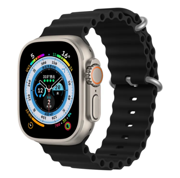 Ocean Silicone Strap / T800 T900 Ultra Watch Band For Smart Watches 42mm / 44mm / 45mm / 49mm Apple Watch Series (Black)