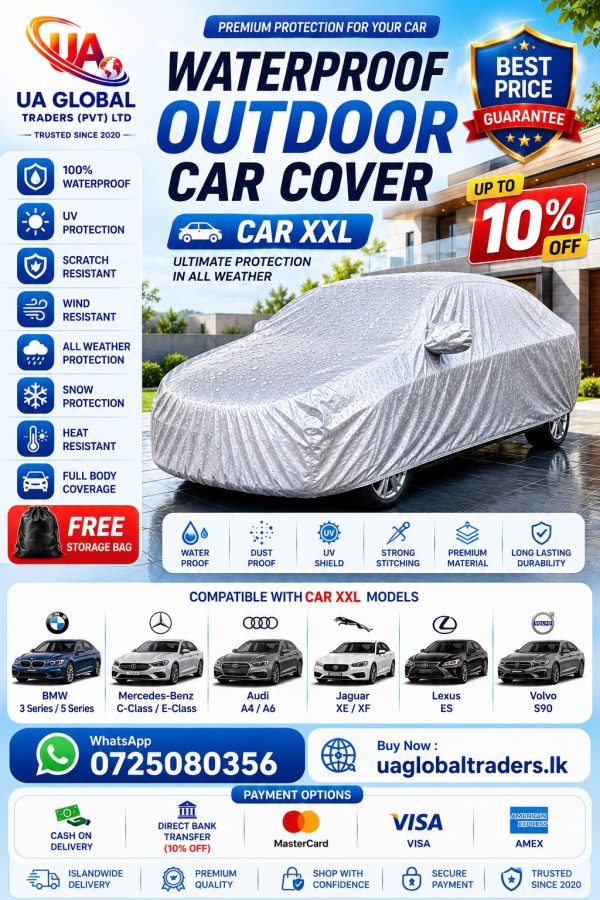 Car Cover (XXL Size) Premium Waterproof Outdoor | Heavy Duty All Weather UV, Rain, Dust & Scratch Protection